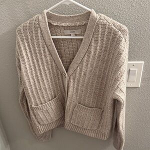 LOFT Women's Textured Knit Cardigan in Beige